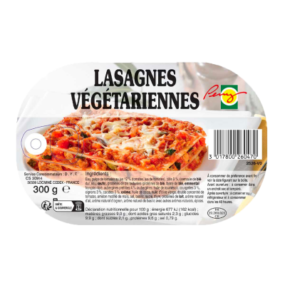 Plat alu à réchauffer Lasagnes végétariennes 300g PENY (bte: 20 pcs)