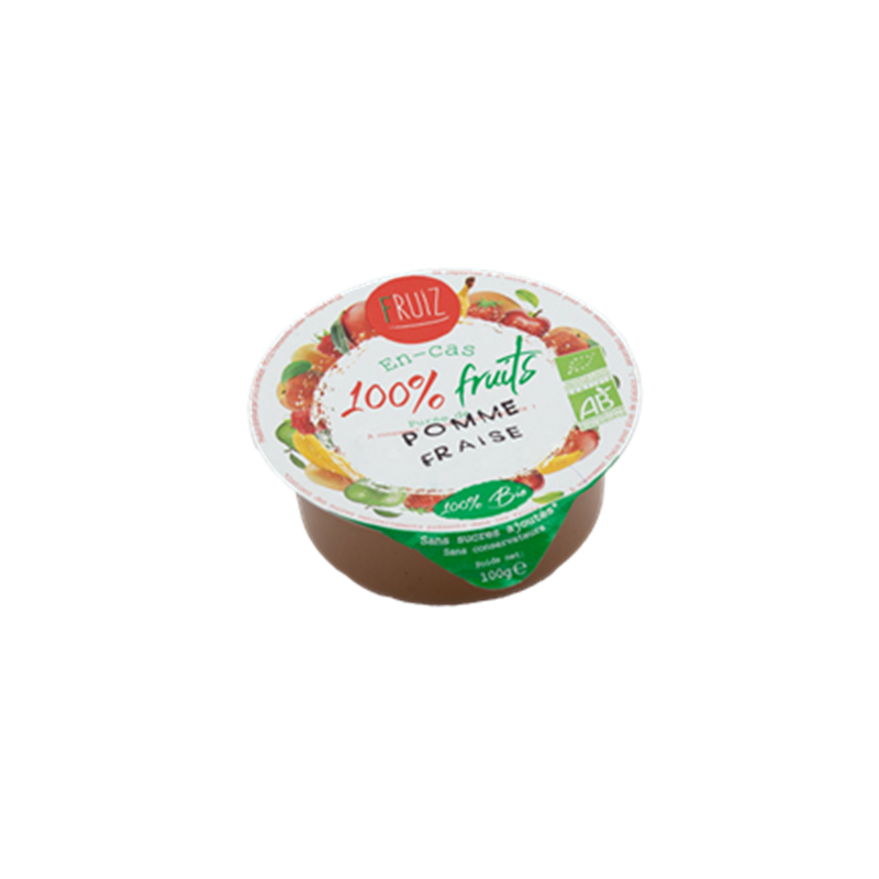 Dessert de fruits pommes/ fraise bio sans sucres ajoutés 100grs (Bte : 60pcs)