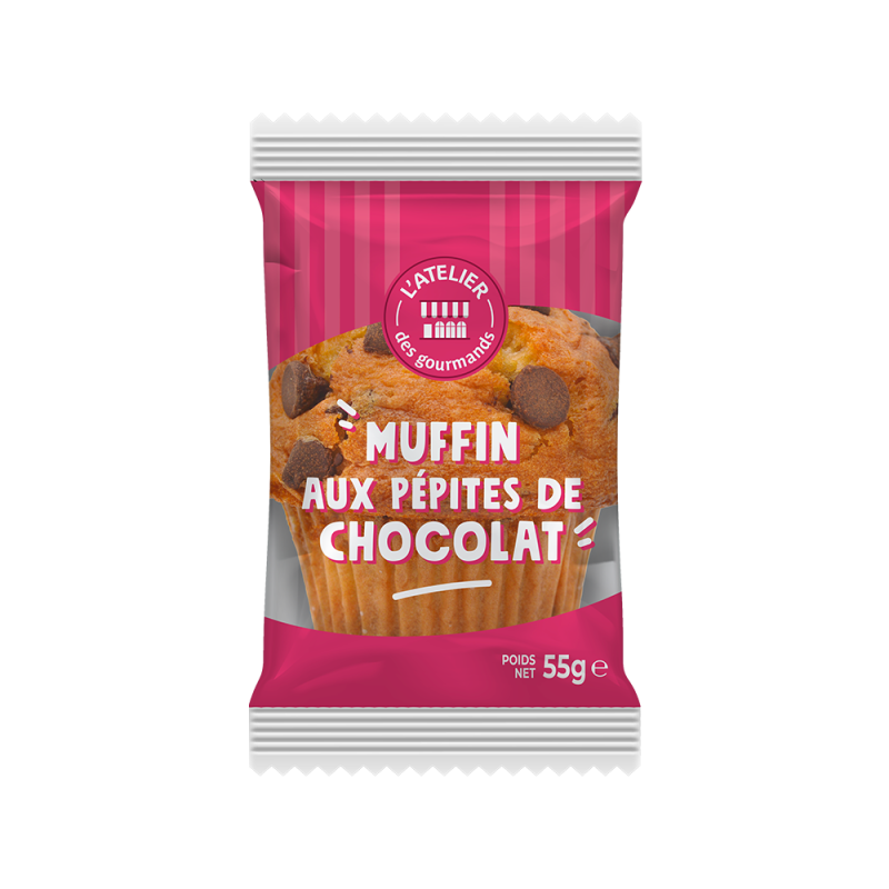 Muffin nature & pépites chocolat sachet fraîcheur 1pc 55grs (Bte : 40pcs)