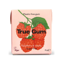 Chewing gum naturel O% plastique True Gum Framboise Vanille 21g (bte:24pcs)
