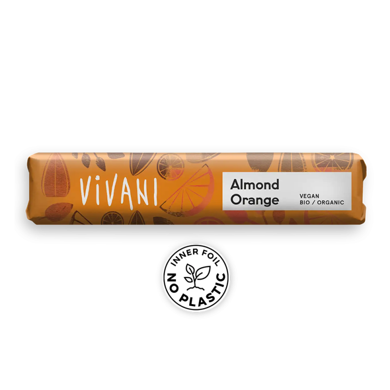 Barre de chocolat noir amande & orange 35g (Bte de 18 pcs)