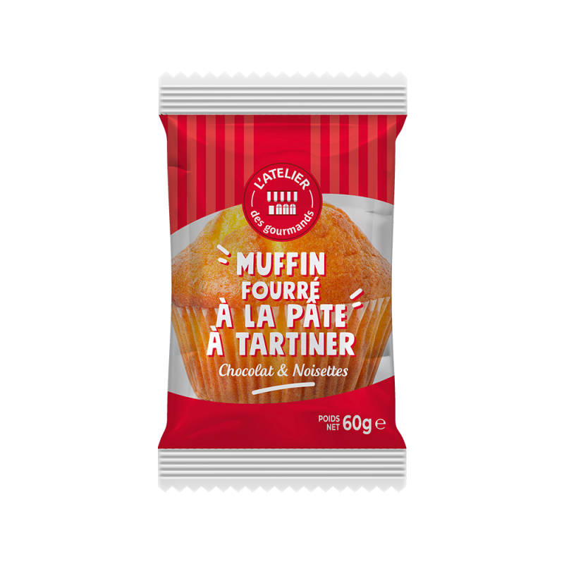 Muffin fourré cacao-noisettes sachet fraîcheur 1pc 60grs (Bte : 40pcs)