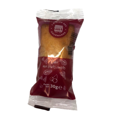 Cake lingot aux fruits confits  - sachet fraîcheur 1pc 30grs (Bte : 120pcs)