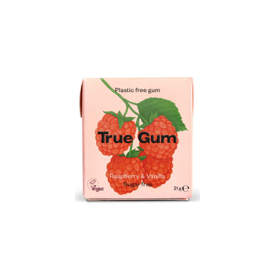 Chewing gum naturel O% plastique True Gum Framboise Vanille 21g (bte:24pcs)