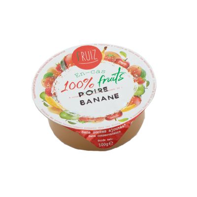 Dessert de fruits poires/bananes sans sucres ajoutés 100grs (Bte : 60pcs)