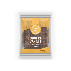 Grande gaufre au lait vanille nappée chocolat x1 80g (Bte : 32pcs)